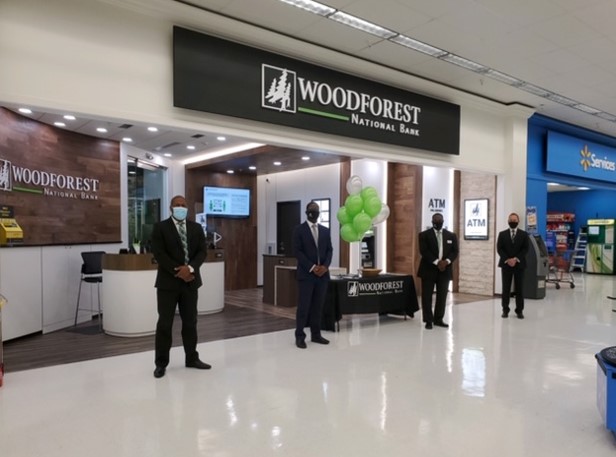 Our bank location inside Walmart at 3900 Morse Rd., Columbus, OH. Pictured are Vance Steele, Market Manager, William Cole, Branch Manager, Joshua Quargraine, Retail Banker and Charlie Pollitt, Regional Manager.